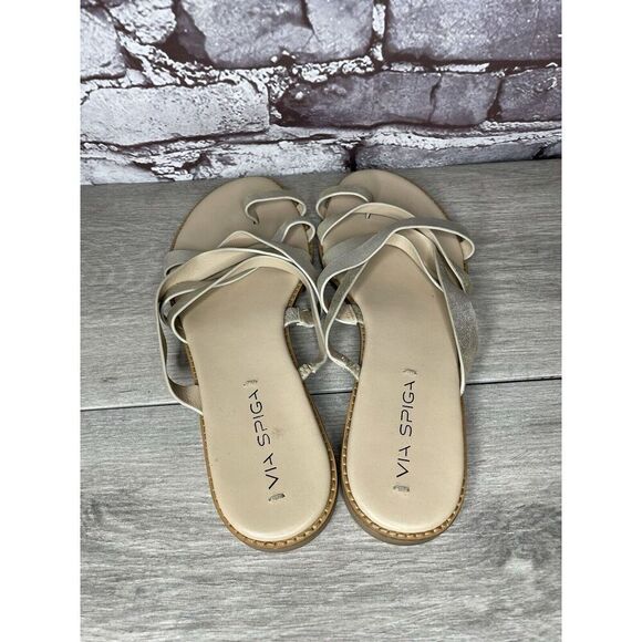 Via Spiga Metallic Silver Leather Toe Post Slides Sandals Women’s Sz 10M US/40EU - Picture 7 of 16